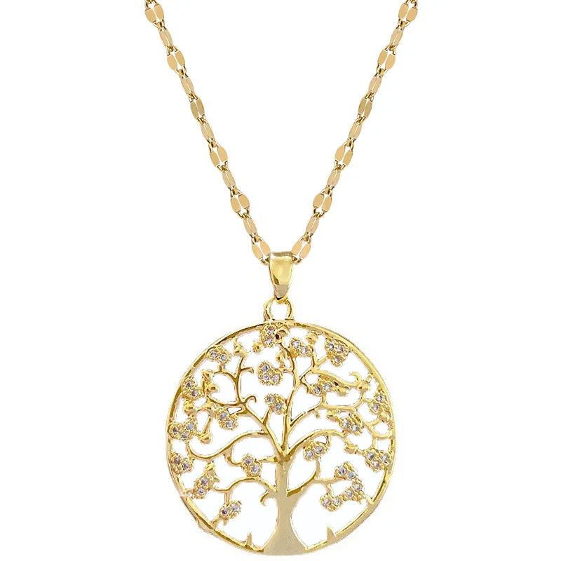collier avec pendentif arbre en acier inoxydable
