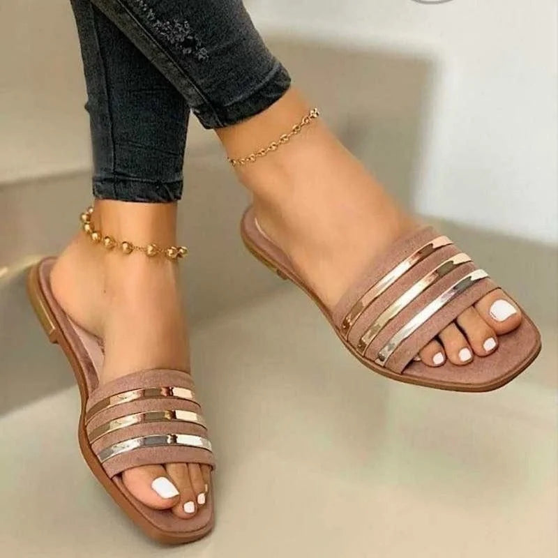 Summer Women Shoes 2023 Fashion Comfort Plus Size   Sequined Flat Sandals Slippers  De Mujer  Slippers Platform  Elegant