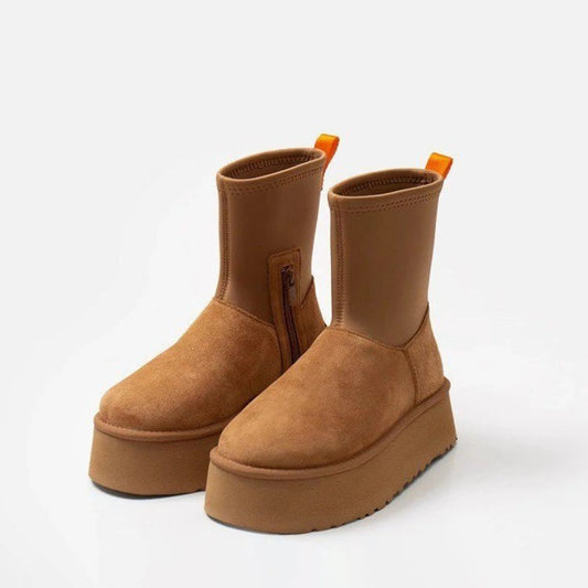 Brown Shoes for Women Black Round Toe Chunky Sock Suede Womens Snow Boots Platform Boot Female Gothic Sale Chic and Elegant Hot