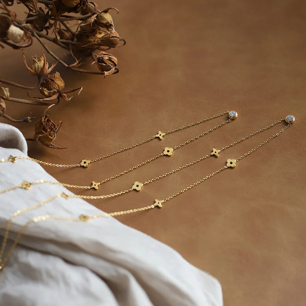 Collier de fleurs en Zircon pour femmes, en acier inoxydable