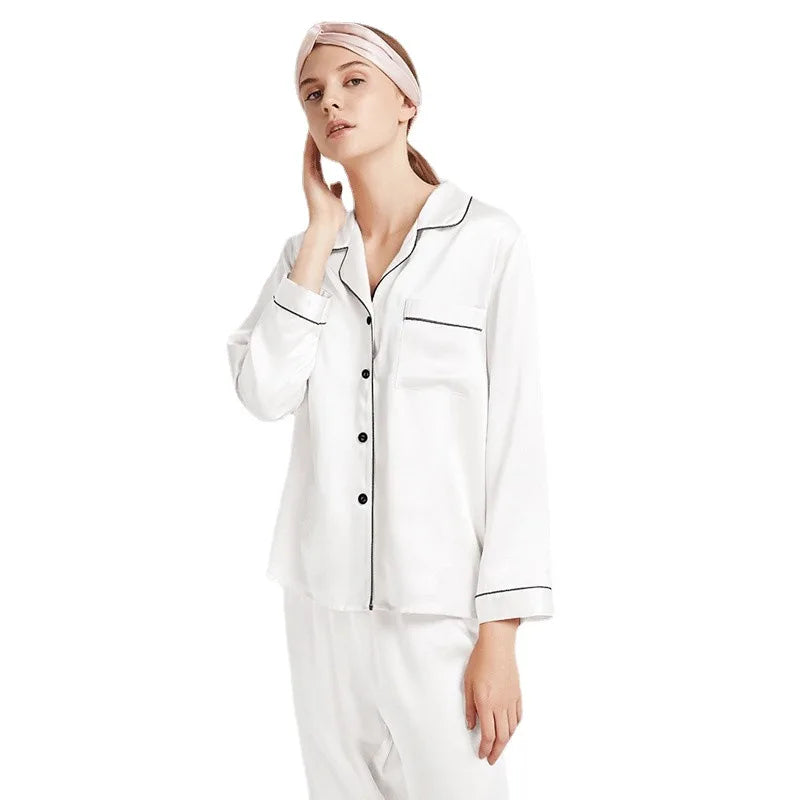 Women's Pajamas New Spring And Autumn Summer Large Size Cardigan Lapel Simulation Ice Silk Pajamas Ladies Pajamas Homewear Set