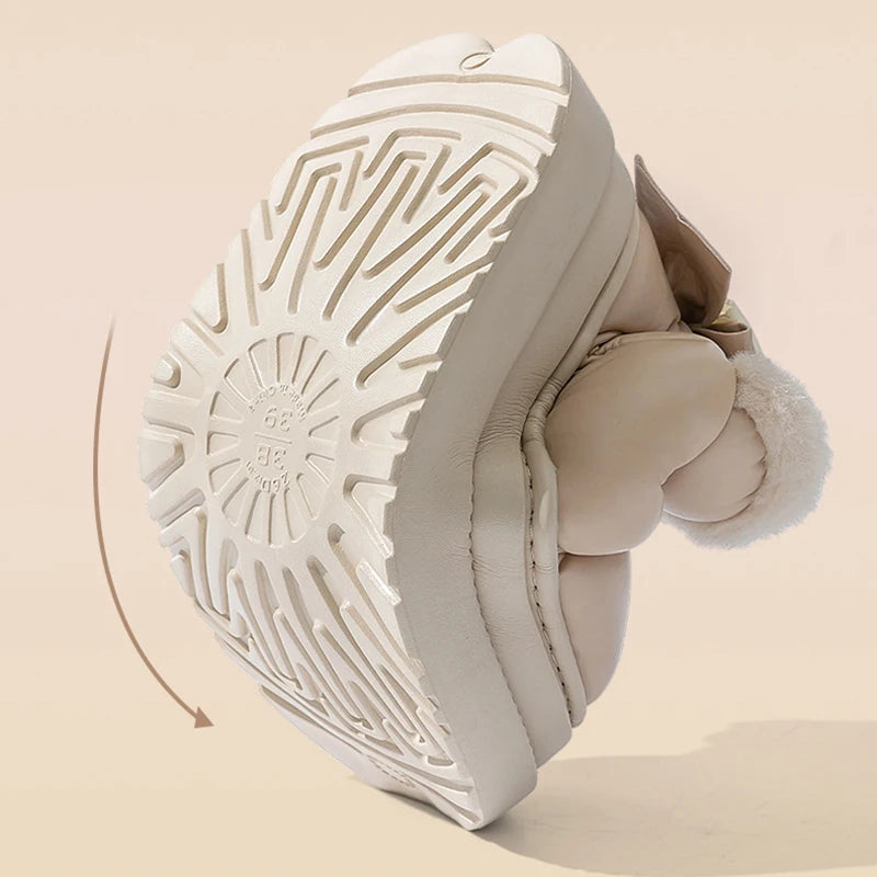 Bowknot Decor Waterproof Snow Boots Women Warm Plush Thick Platform Ankle Boots Woman Comfortable Slip On Non Slip Winter Shoes