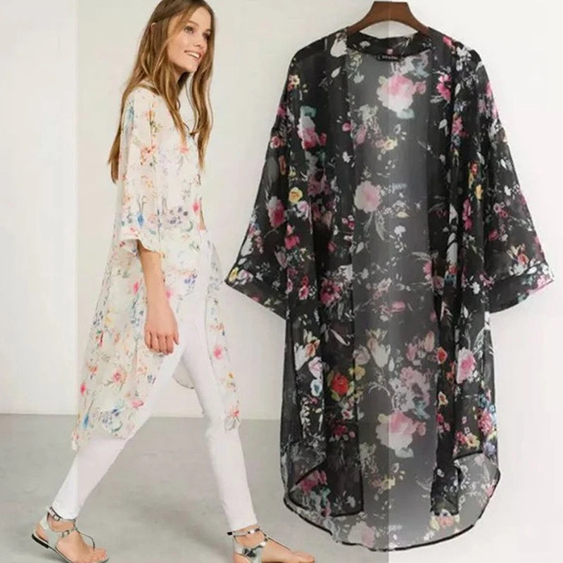 Kimono Floral en mousseline de soie