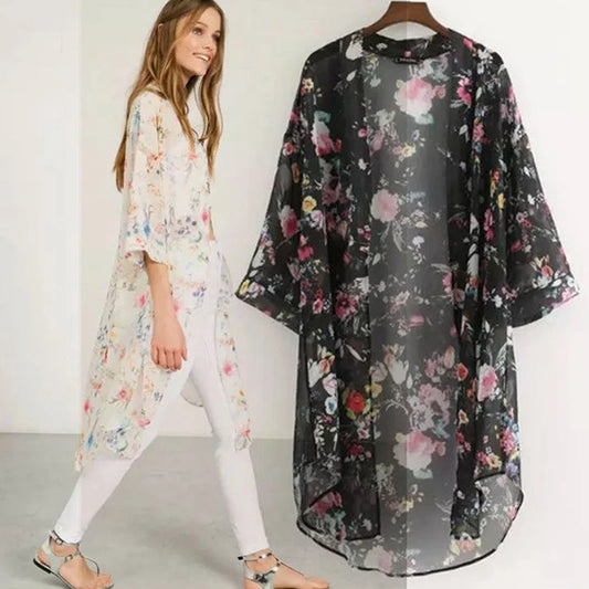Kimono Floral en mousseline de soie