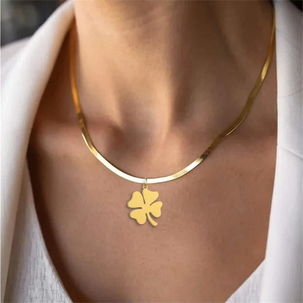 Collier dreamtimes chanceux trèfle à quatre feuilles en acier inoxydable