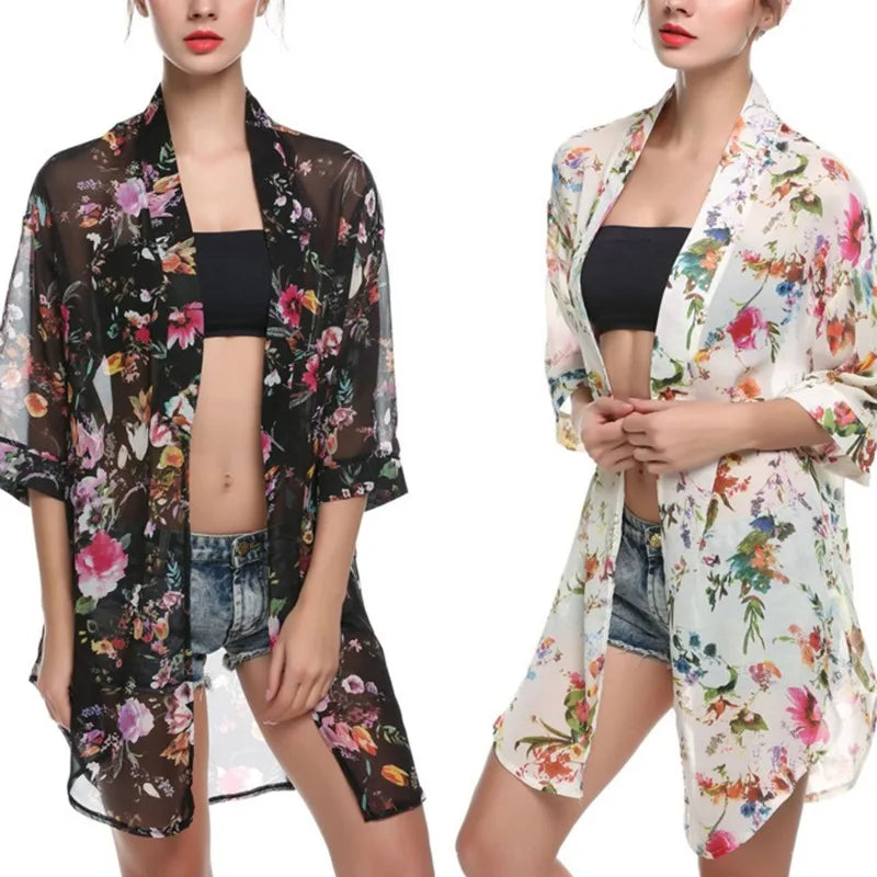 Kimono Floral en mousseline de soie