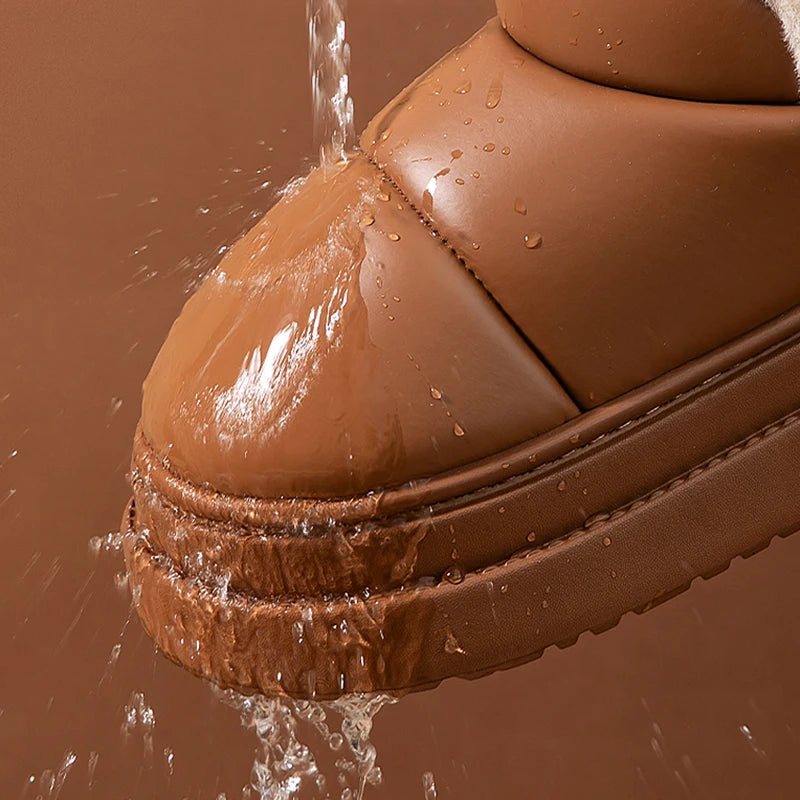 Bowknot Decor Waterproof Snow Boots Women Warm Plush Thick Platform Ankle Boots Woman Comfortable Slip On Non Slip Winter Shoes