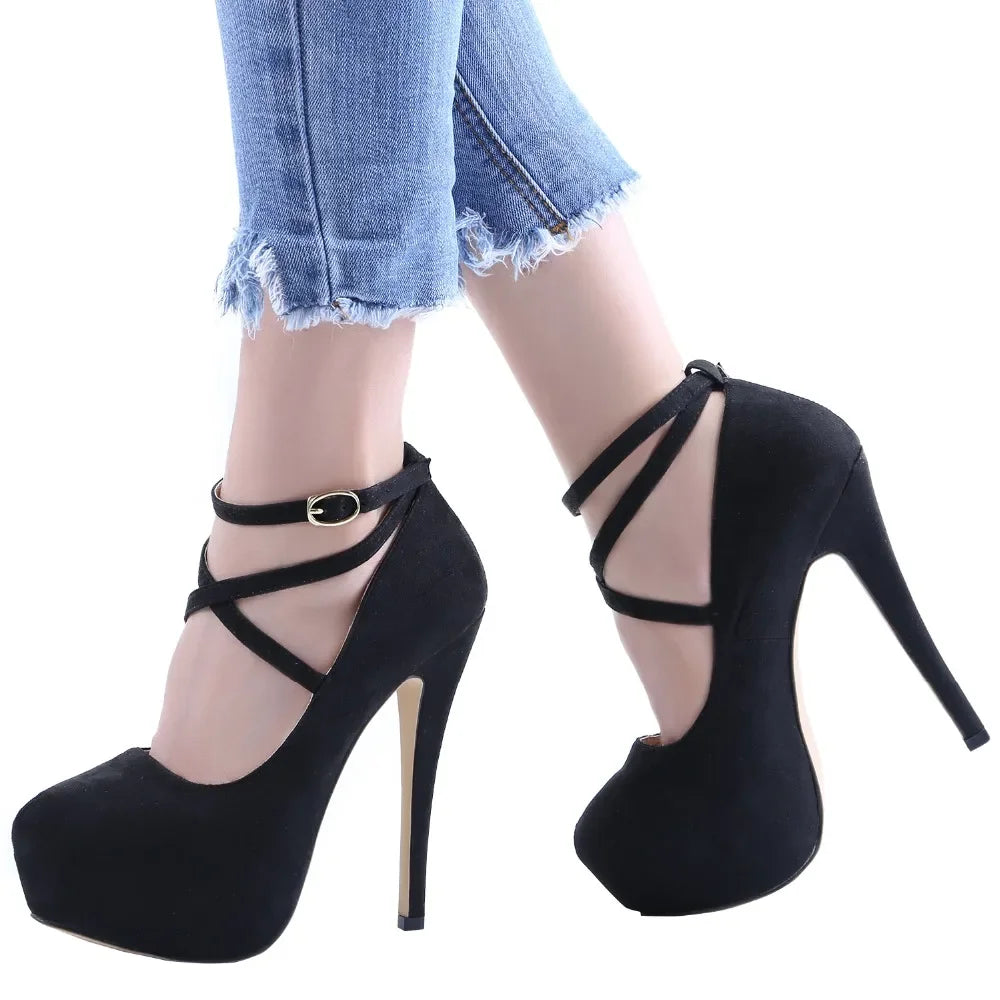 Big Size 44 Elegant Women Pumps Sexy Shallow Round Toe Slingback Super High Heels Platform Stilettos Party Wedding Banquet Shoes