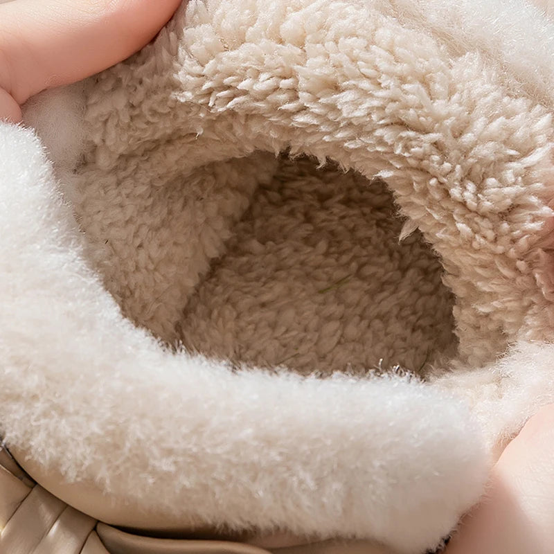 Bowknot Decor Waterproof Snow Boots Women Warm Plush Thick Platform Ankle Boots Woman Comfortable Slip On Non Slip Winter Shoes