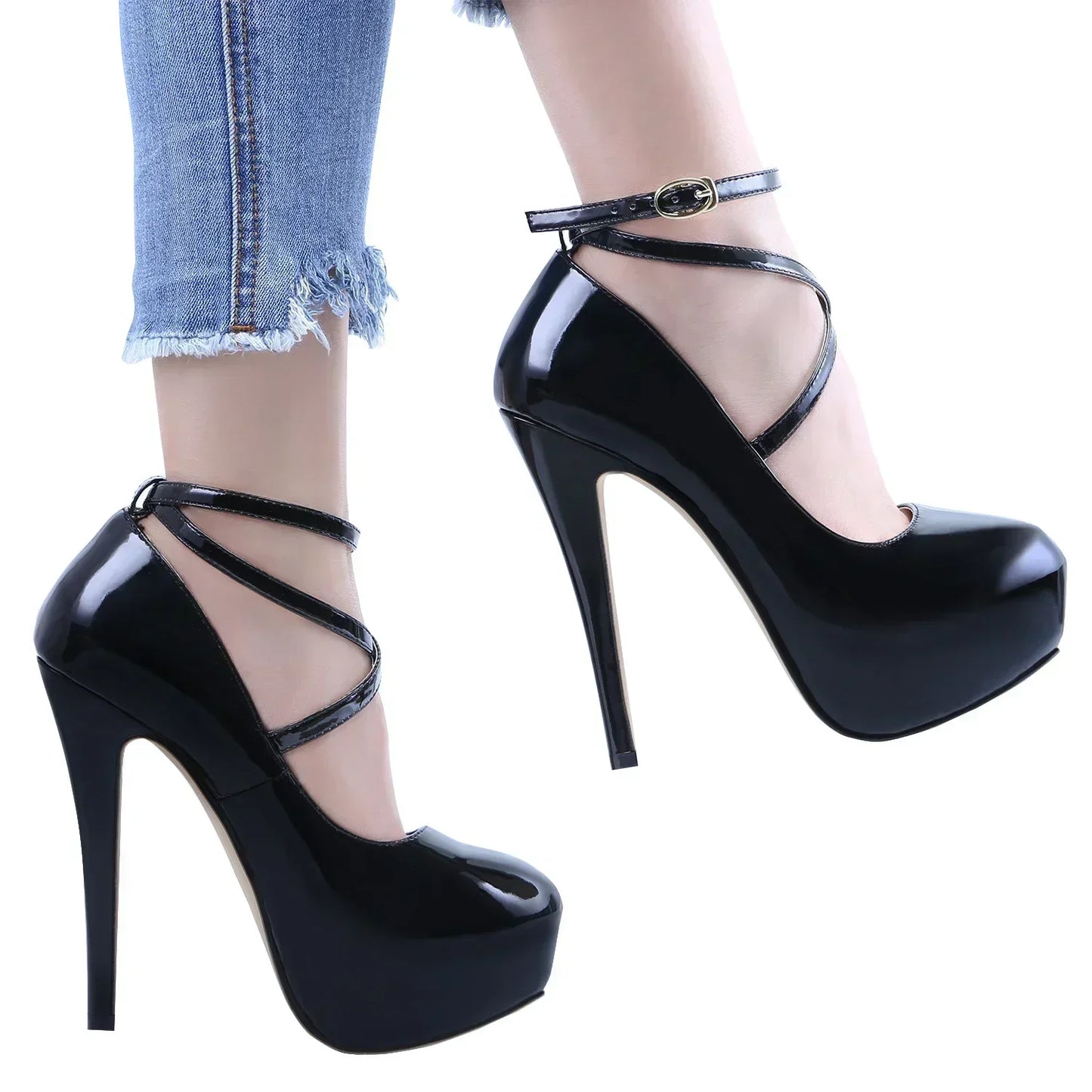 Big Size 44 Elegant Women Pumps Sexy Shallow Round Toe Slingback Super High Heels Platform Stilettos Party Wedding Banquet Shoes