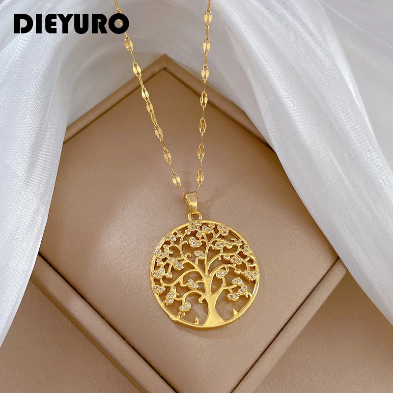 collier avec pendentif arbre en acier inoxydable