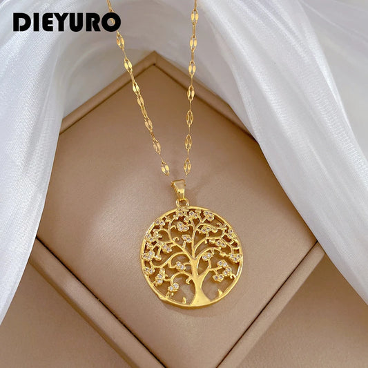 collier avec pendentif arbre en acier inoxydable