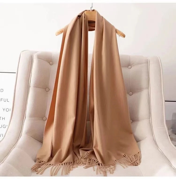 Winter Shawl and Wrap Bandana Pashmina Tassel Female Foulard Thick Blanket Luxury Cashmere Bright Solid Colors Women Scarf