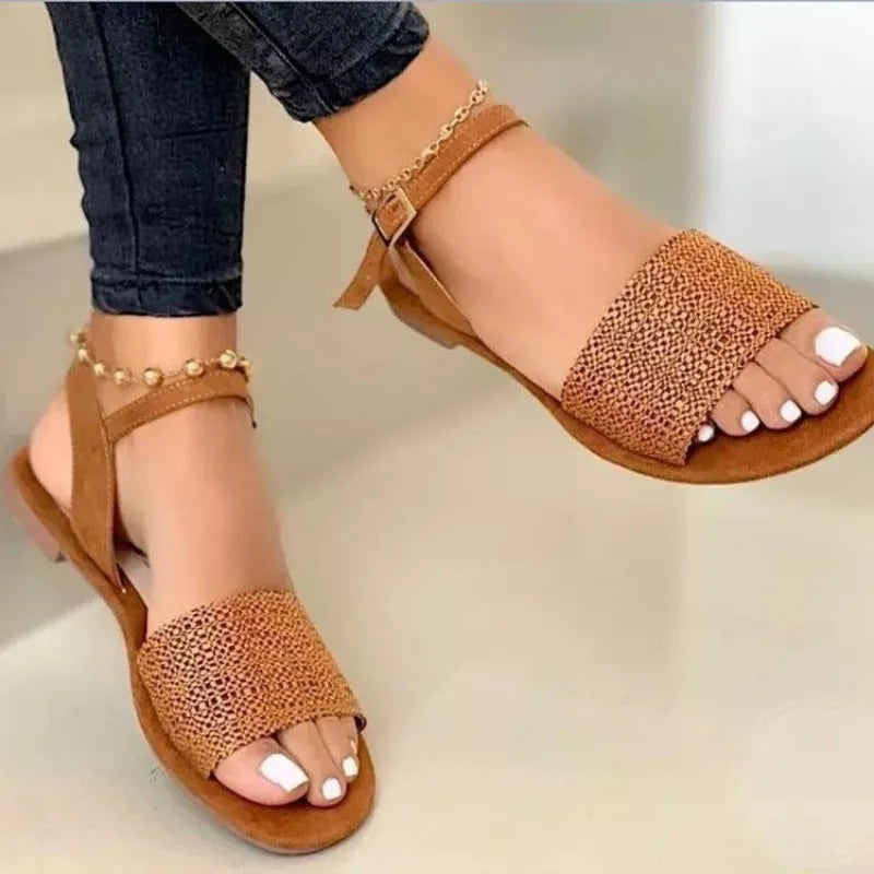 New Summer Flats Women's Sandals 2024 Ankle Strap Casual Ladies Roman Shoes Open Toe Cozy Female Gladiator Fashion Woman Sandals