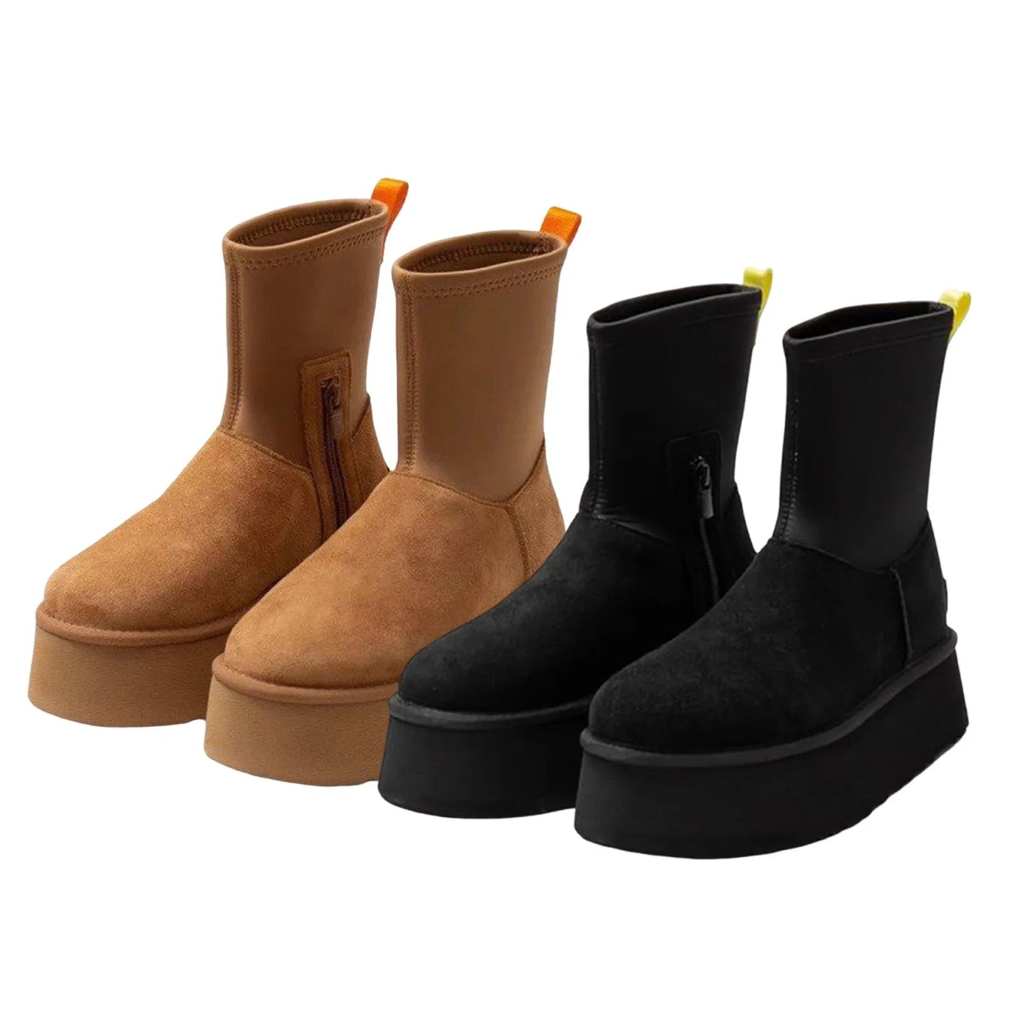 Brown Shoes for Women Black Round Toe Chunky Sock Suede Womens Snow Boots Platform Boot Female Gothic Sale Chic and Elegant Hot