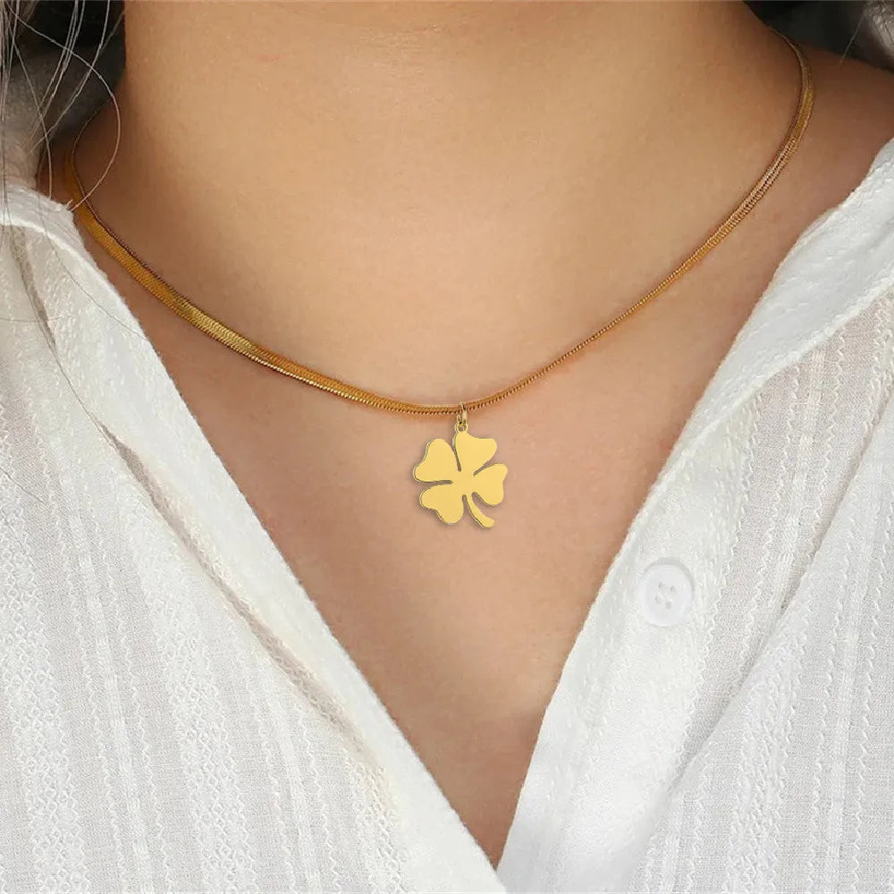 Collier dreamtimes chanceux trèfle à quatre feuilles en acier inoxydable
