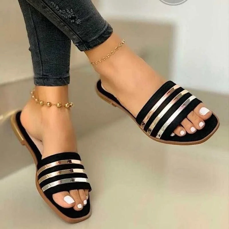 Summer Women Shoes 2023 Fashion Comfort Plus Size   Sequined Flat Sandals Slippers  De Mujer  Slippers Platform  Elegant