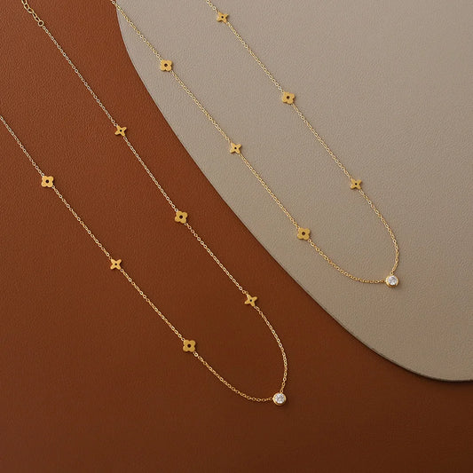 Collier de fleurs en Zircon pour femmes, en acier inoxydable