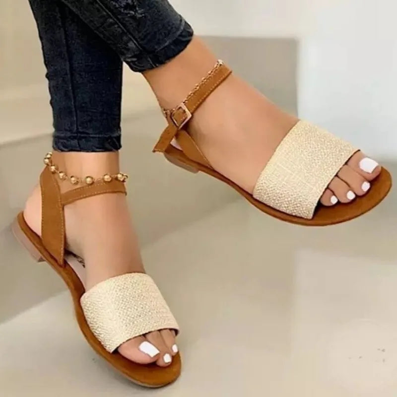 New Summer Flats Women's Sandals 2024 Ankle Strap Casual Ladies Roman Shoes Open Toe Cozy Female Gladiator Fashion Woman Sandals