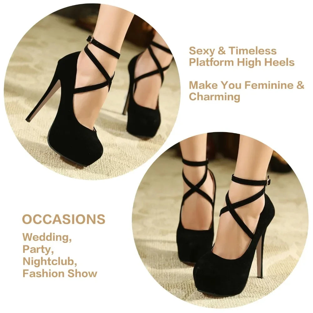 Big Size 44 Elegant Women Pumps Sexy Shallow Round Toe Slingback Super High Heels Platform Stilettos Party Wedding Banquet Shoes