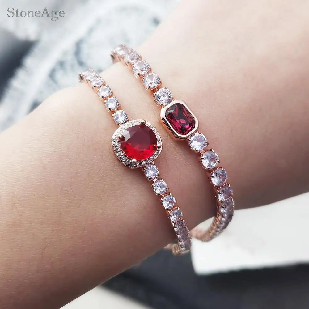 Bracelet en Zircon rouge, femmes et hommes