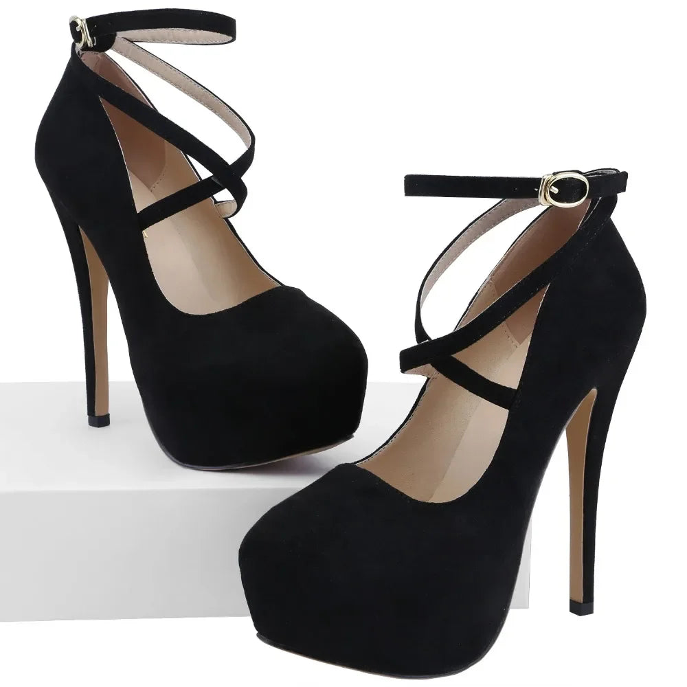 Big Size 44 Elegant Women Pumps Sexy Shallow Round Toe Slingback Super High Heels Platform Stilettos Party Wedding Banquet Shoes