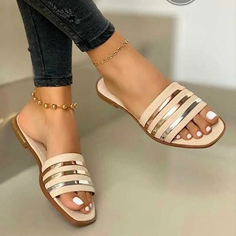 Summer Women Shoes 2023 Fashion Comfort Plus Size   Sequined Flat Sandals Slippers  De Mujer  Slippers Platform  Elegant