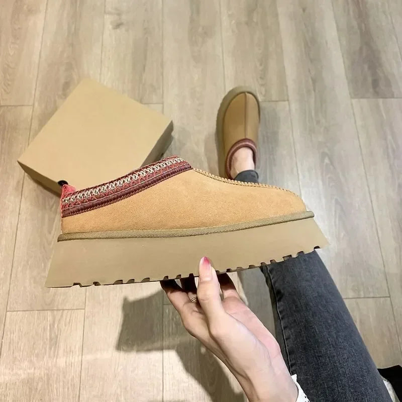 2025 New Winter Women's Short Plush Flats Snow Boots Warm Suede Thick-soled Shoes Women's Chelsea Boots Large Size Botas Mujer